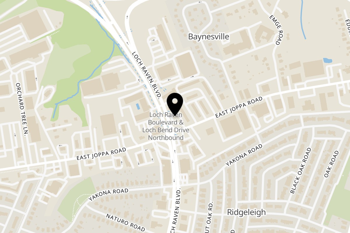 Map showing the location of Suya Spot on 8701 Loch Raven Blvd in Towson